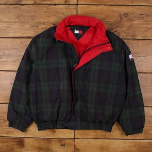 Vintage Tommy Hilfiger Outdoor Jacket L 90s Puffer Plaid Green