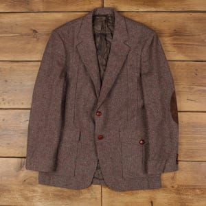 Vintage Pioneer Wear Blazer, Herren, Größe M, 70er Jahre, braune Wolle, Western-Stil mit Ellbogenpatches