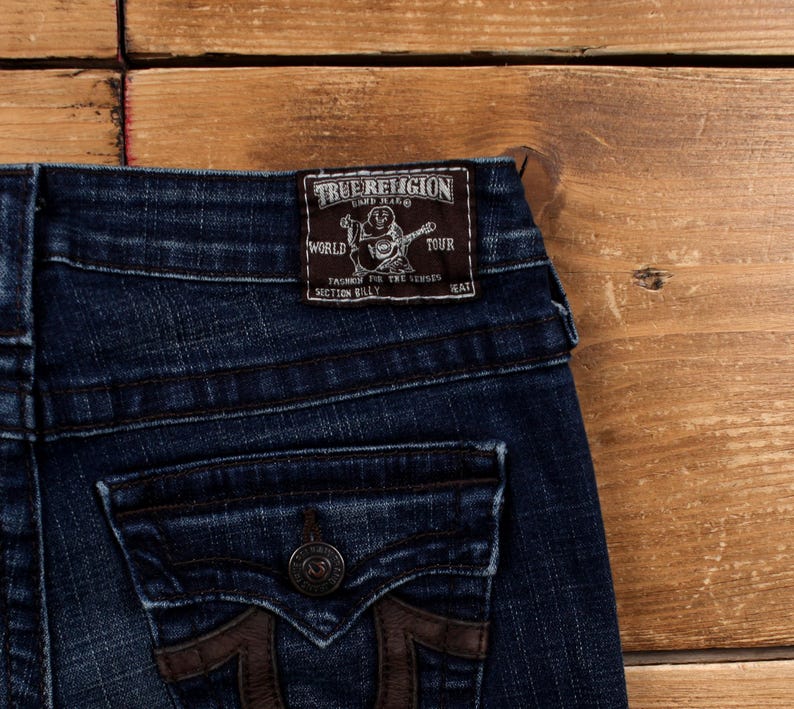Vaqueros True Religion Y2k 27x32 para mujer, azul, hechos en EE. UU., lavados a la piedra oscuros, rectos imagen 5