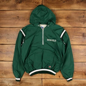Vintage Champion Windbreaker Jacket XL 80s Sports Pullover USA Made Green