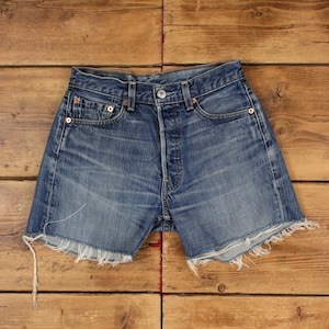 Vintage Levi&#39;s Denim Shorts 26 Levis 501 Raw Hem Jorts Womens Stonewash Blue