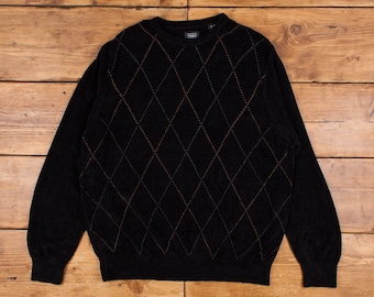 Vintage Haggar Jumper Sweater 2XL Argyle Roundneck Black