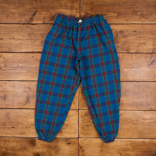 Vintage Joe Boxer Joggers Pants Trousers 34x29 L Plaid Check Cuffed Mens Blue