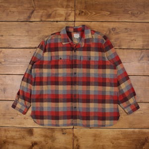 Vintage L.L.Bean Chamois Shirt Button 2XL Mens Long Sleeve Red Check