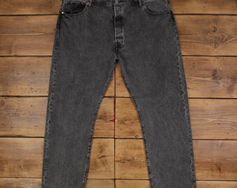Levis 501 Jeans 44x32 Grey Regular Straight Faded Stonewash Denim