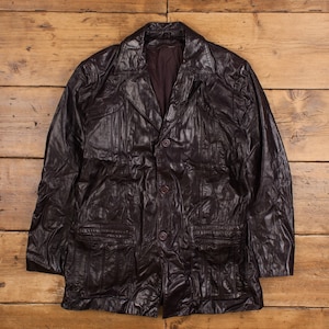 Blouson en cuir vintage L 90s, manteau de voiture marron