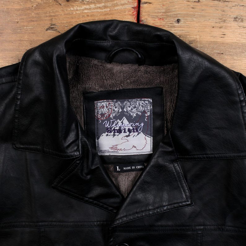 Vintage Whispering Smith Leather Jacket L Car Coat Lined Black image 3