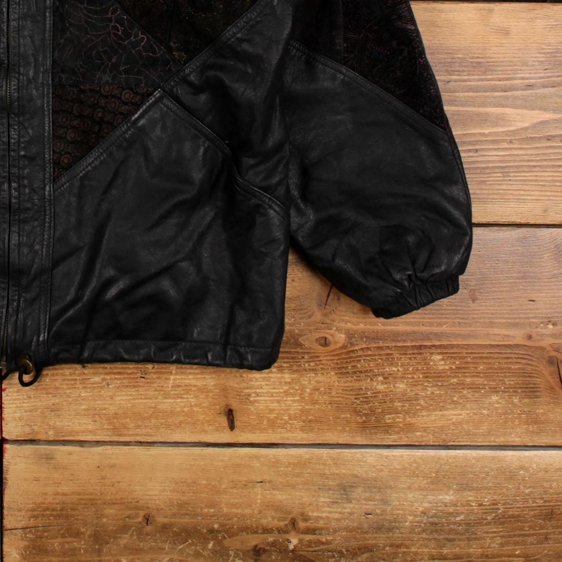 Vintage Izzi Leather Jacket L Paisley Bomber Patchwork