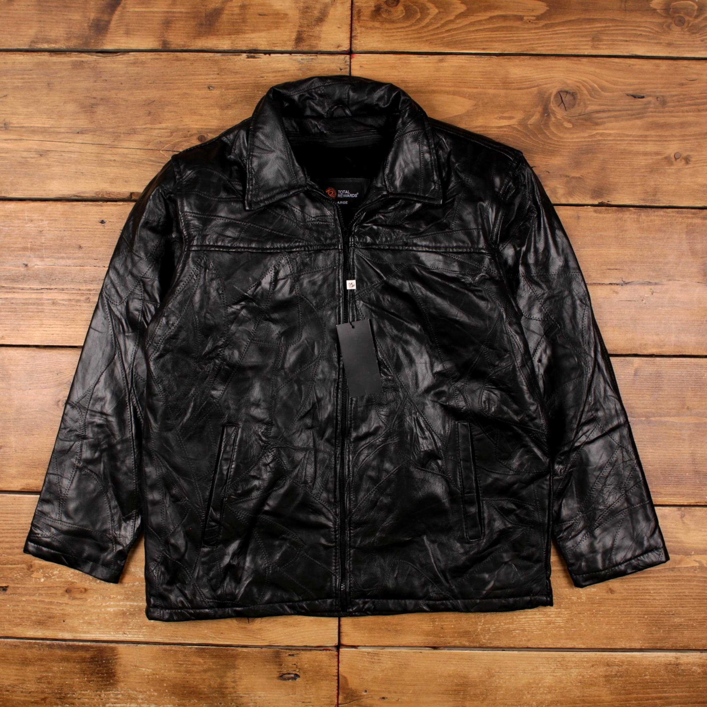 Total Rewards Faux Leather Jacket L Mens 00s Black Lined Biker
