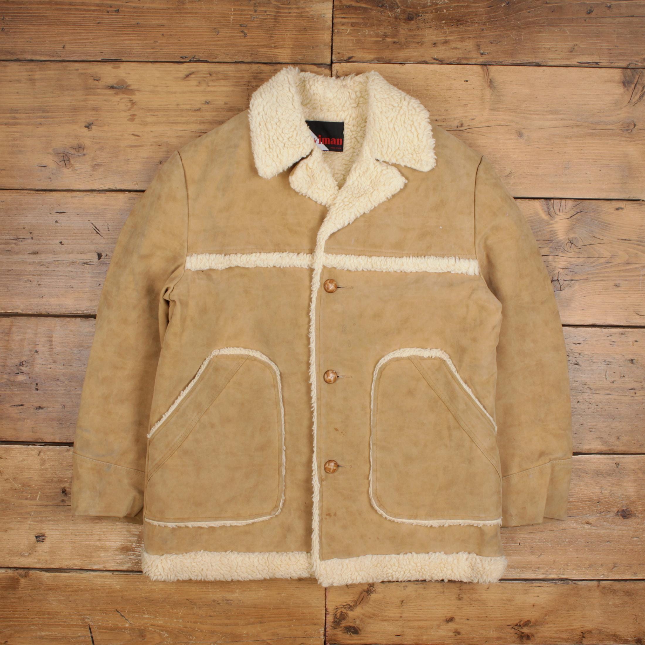 Vintage Wiman Faux Suede Jacket L 90s Sherpa Lined Overcoat USA