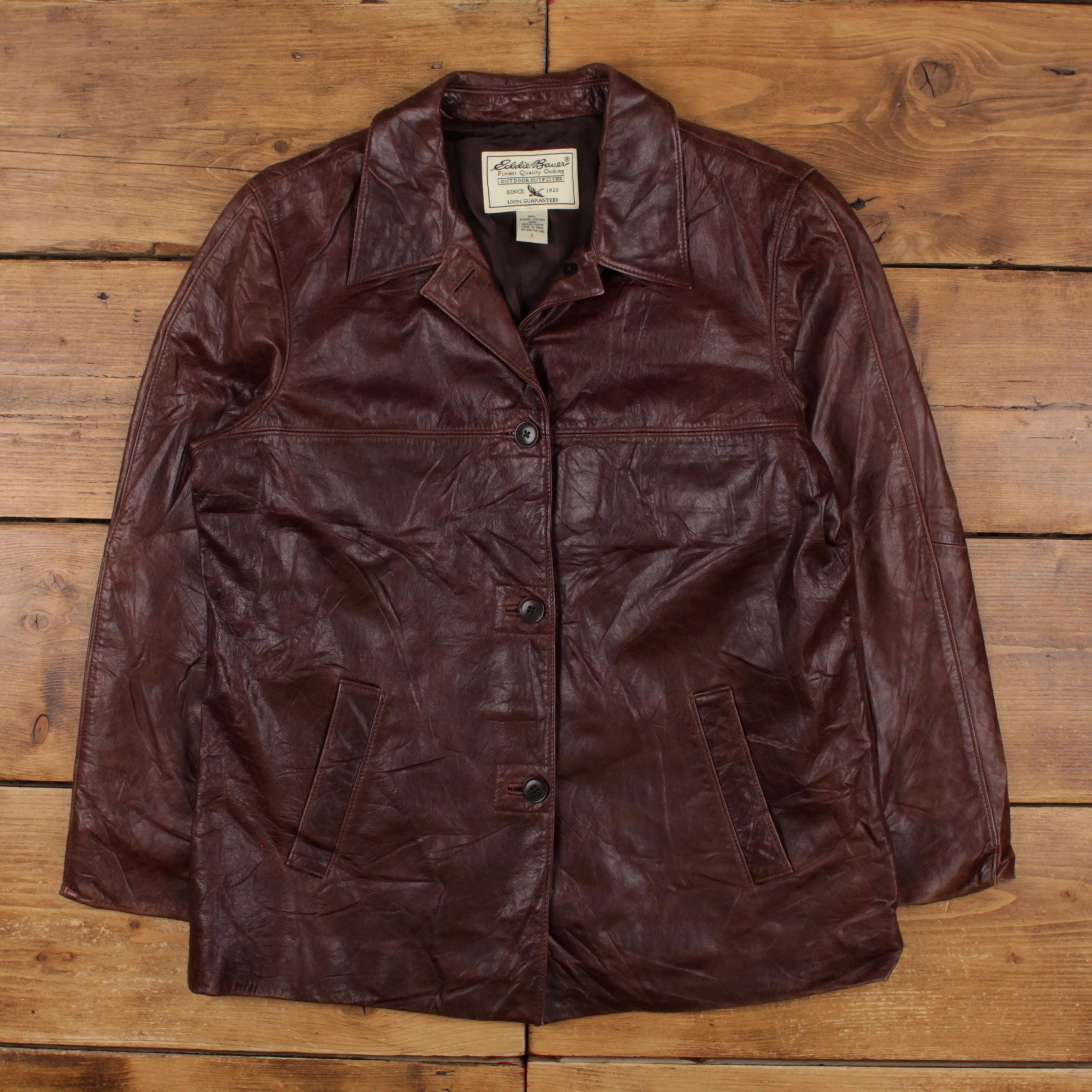 Vintage Eddie Bauer Leather Jacket L 90s Car Coat Brown Womens - Etsy