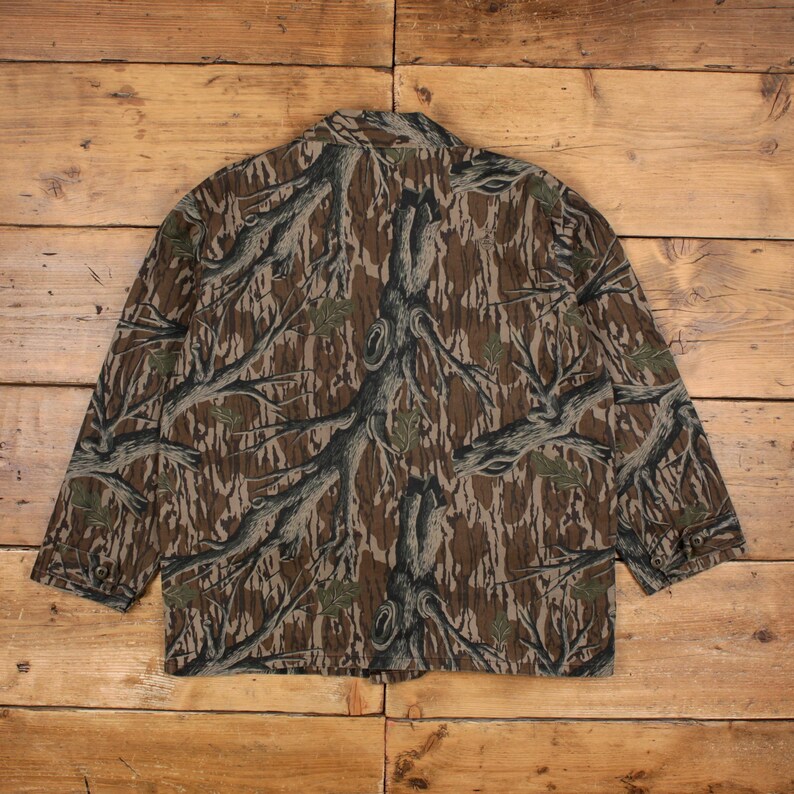 Vintage Mossy Oak Jacke L Herren 80er Jahre USA Camo 3 Pocket Jagd Overshirt Chore Bild 2