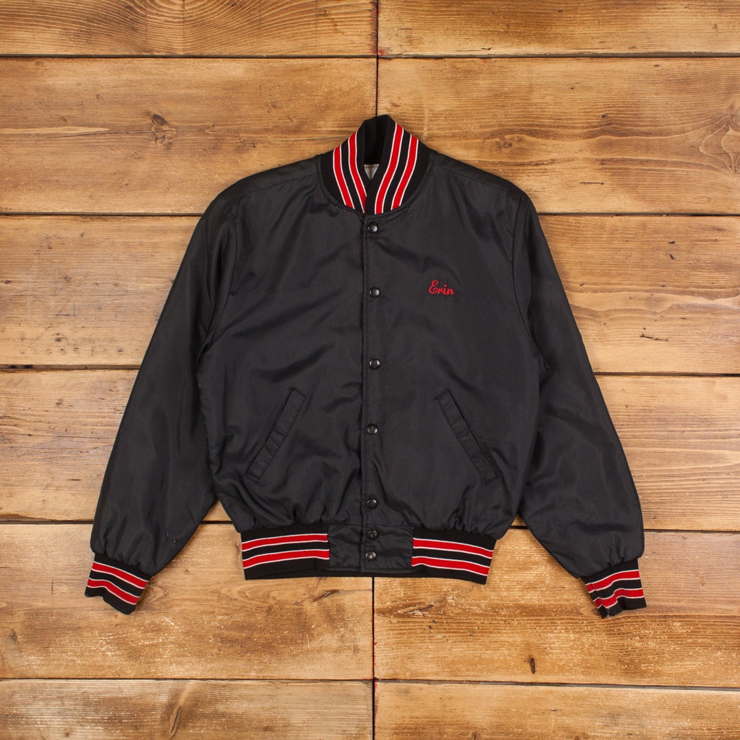 ジャケット・アウター vintage HOLLOWAY stadium jumper Vintage 90's Holloway Bomber Satin Jacket Michigan Colorway Mens