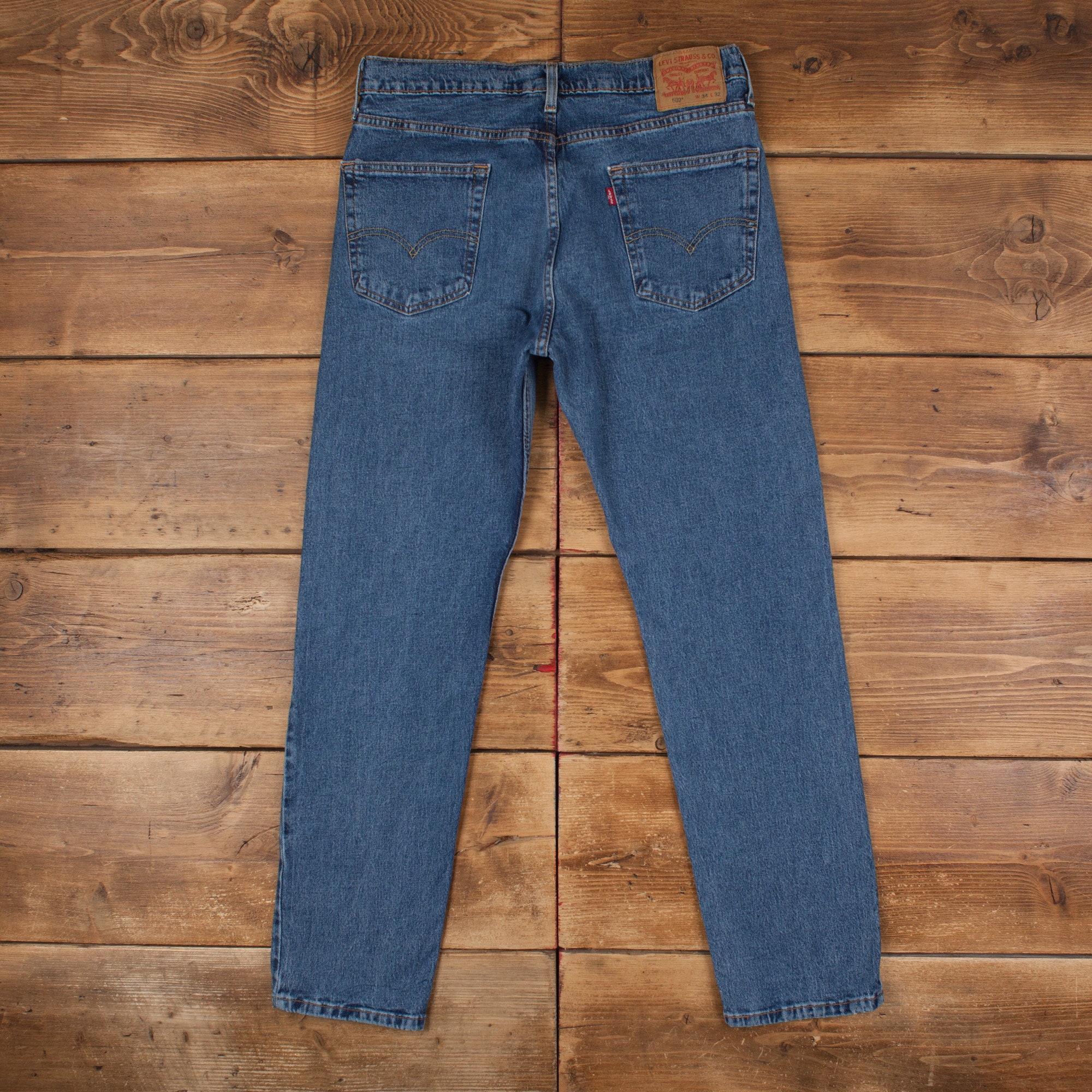 Vintage Levis 502 Jeans 34 X 32 Medium Wash Tapered Blue Red Tab