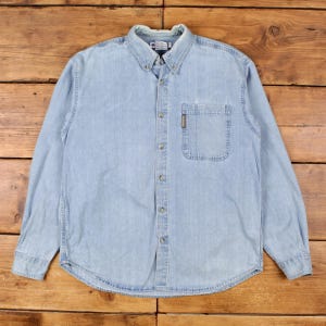 Vintage Columbia Denim Shirt Button M Mens Long Sleeve Blue Solid