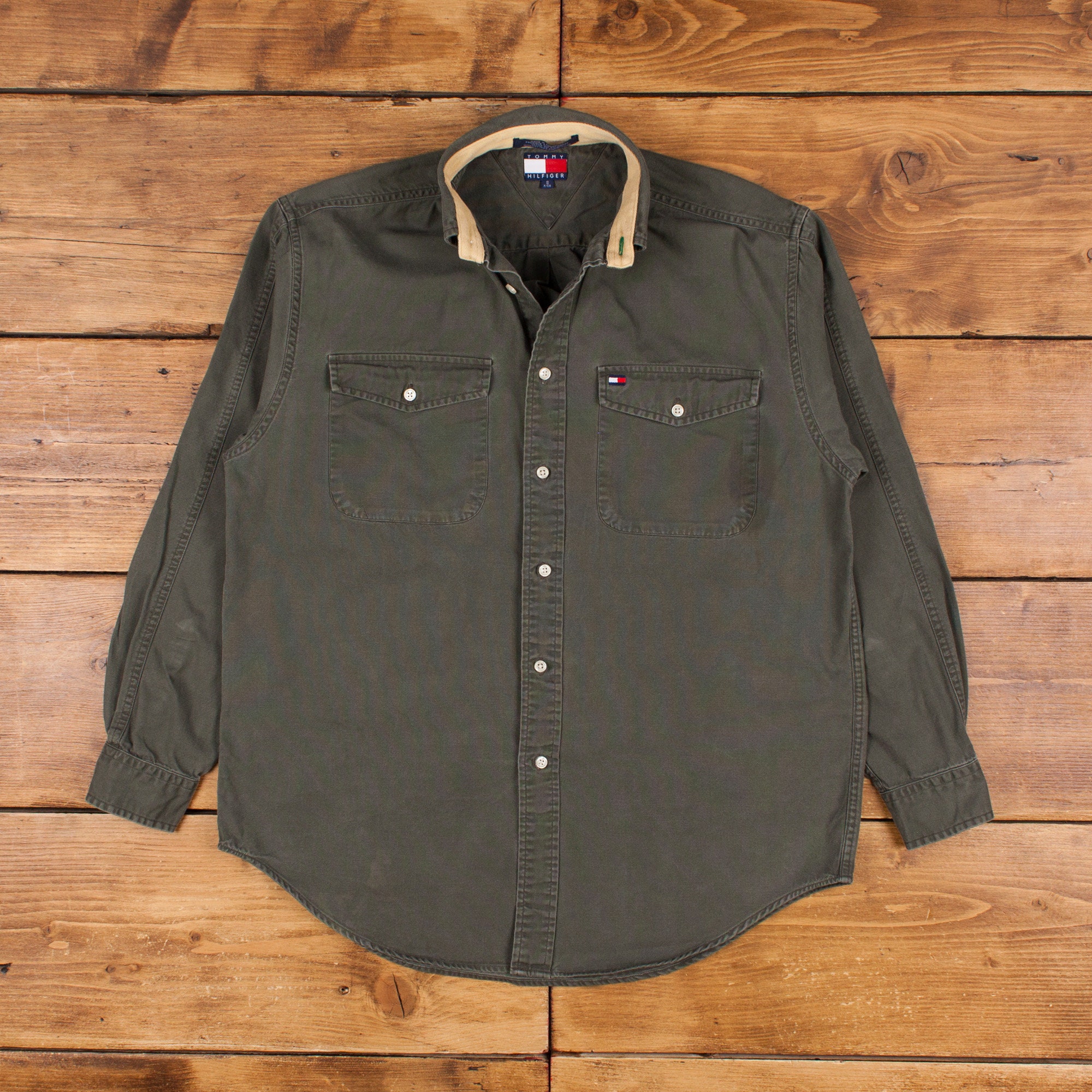 Vintage Tommy Hilfiger Casual Shirt Button S Mens Long Sleeve Green Solid -  Etsy Israel