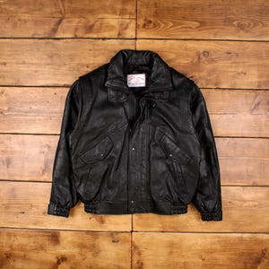 Vintage Izzi Leather Jacket S 90s Short Trench Black Womens