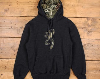 Sudadera con capucha Browning para hombre, talla M, con logo de ciervo, estampado de camuflaje Realtree gris.