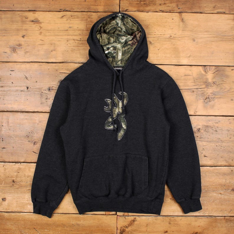 Browning Hoodie Sweatshirt M Mens Deer Logo Outdoor Camo Realtree Grey image 1