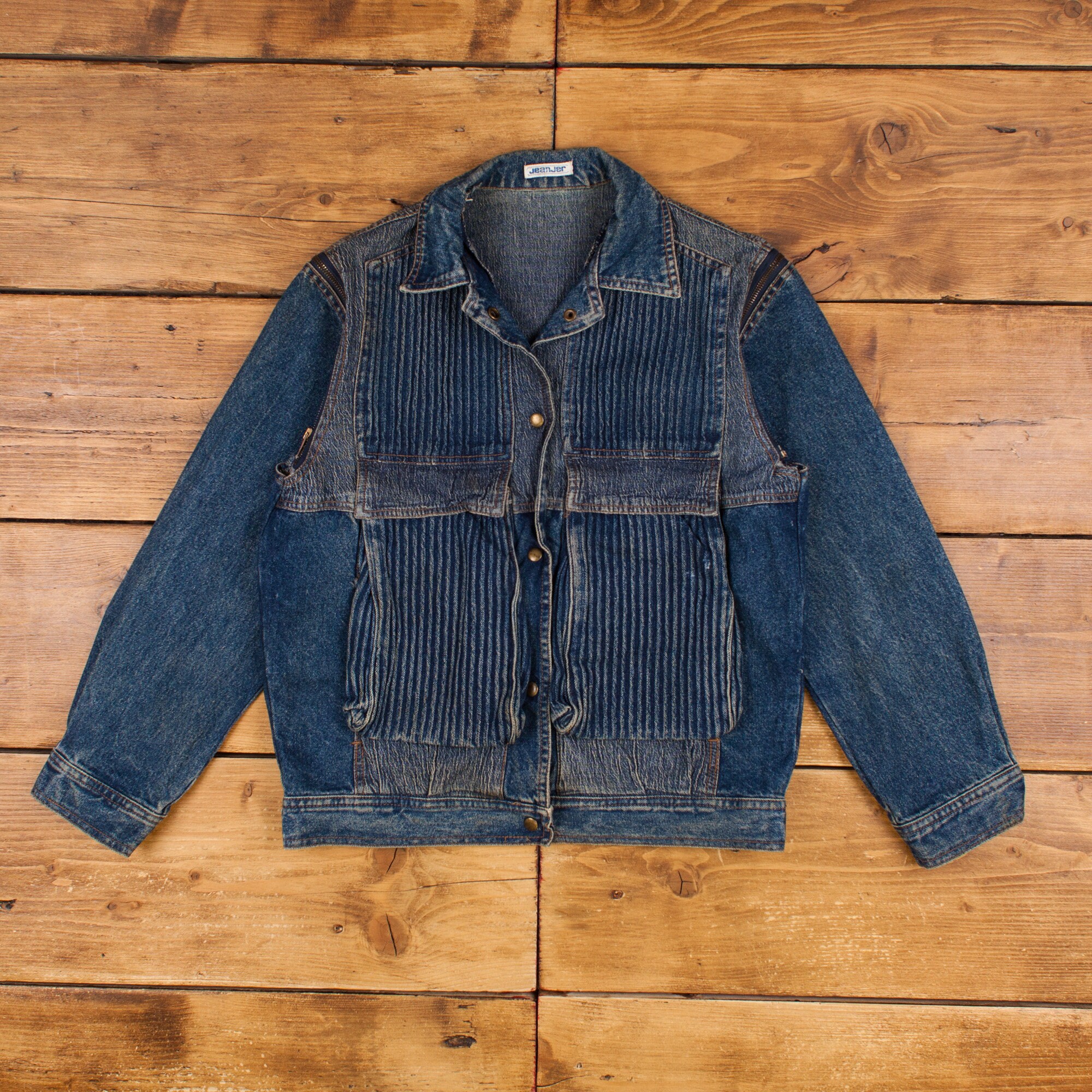 Vintage Workwear Jacket M 90s Zip off Sleeve Denim Blue