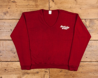 Vintage Jumper Sweater M 80s V-Cuello USA V-Cuello Rojo
