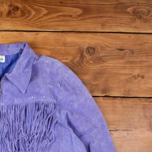 Vintage The Quacker Factory Leather Jacket 2XL Western Suede Fringed Purple image 6
