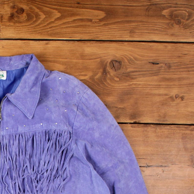 Vintage The Quacker Factory Leather Jacket 2XL Western Suede Fringed Purple image 6