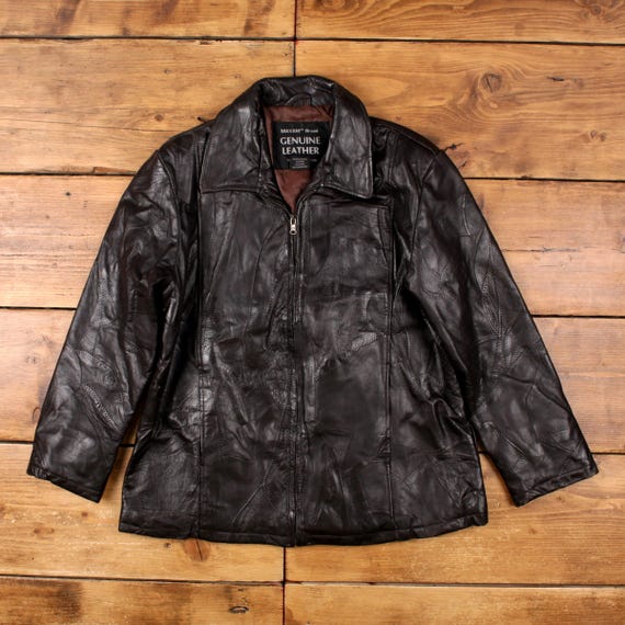Vintage Genuine Leather Leather Jacket M 90s Patchwork Brown