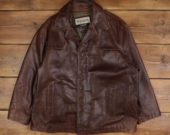 ジャケット・アウター 90's WILSON M.JULIAN leather jacket Vintage Wilsons M Julian Distressed Brown Full Zip Leather Jacket