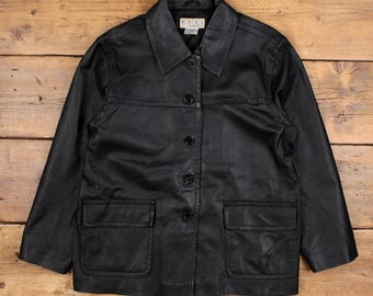 Vintage Maxam Leather Jacket XL 90s Italian Mosaic Design Black