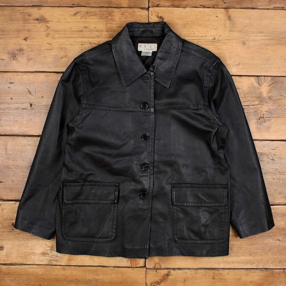 90s real leather car coat レザージャケット ブラック Leather Mens Black Car Coat | Duster Coat