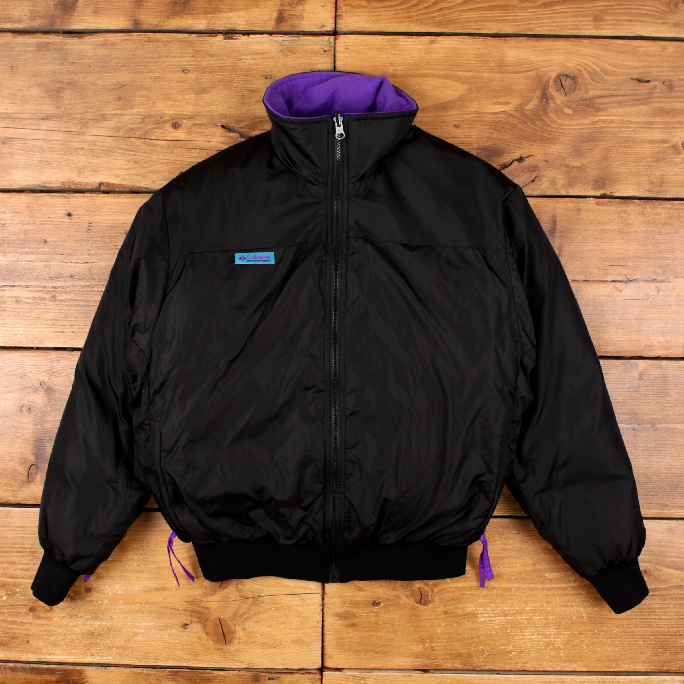 Vintage Columbia Puffer Jacket XL Reversible Purple Black Womens