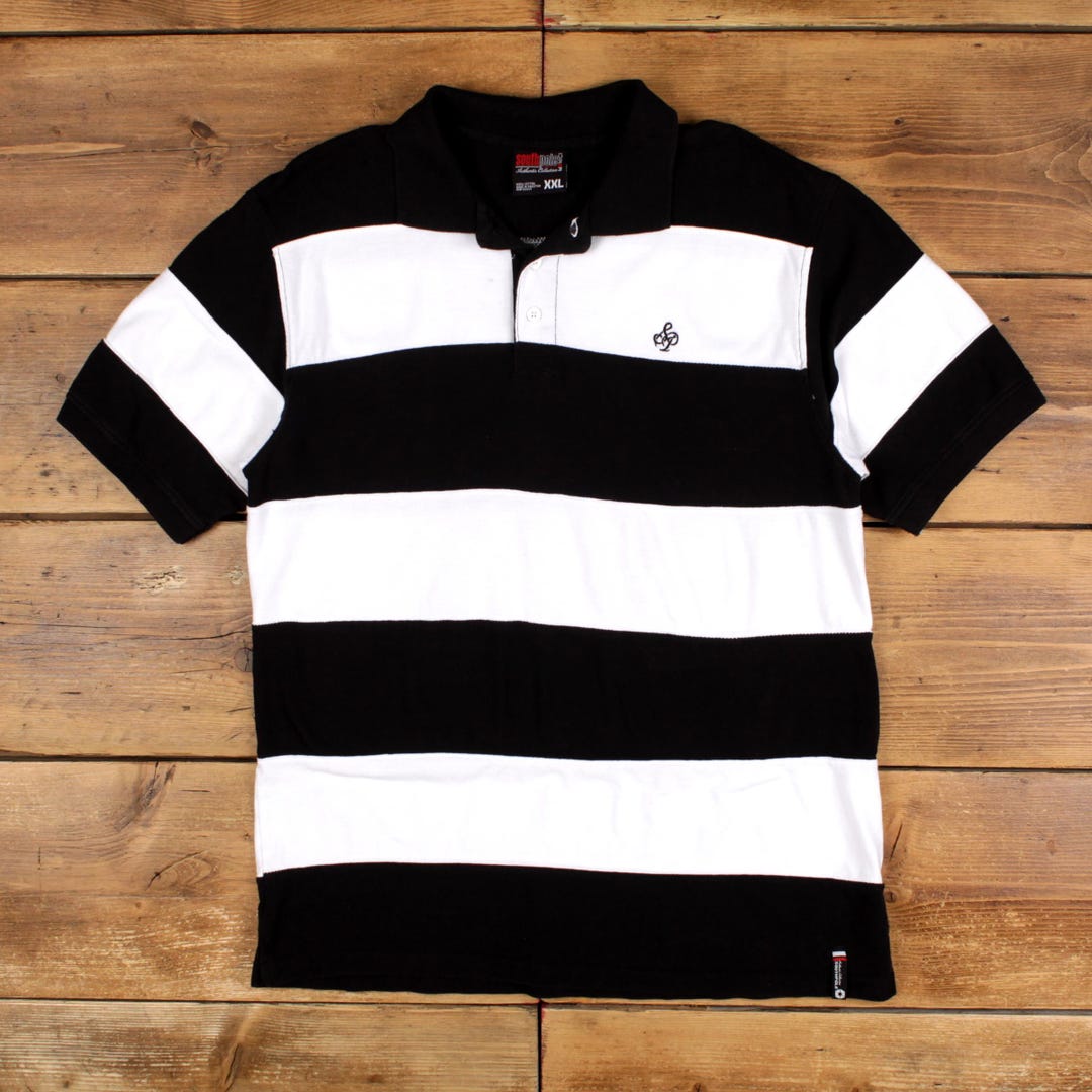 Southpole Polo Shirt 2XL Womens Y2K Black Striped Collared Button