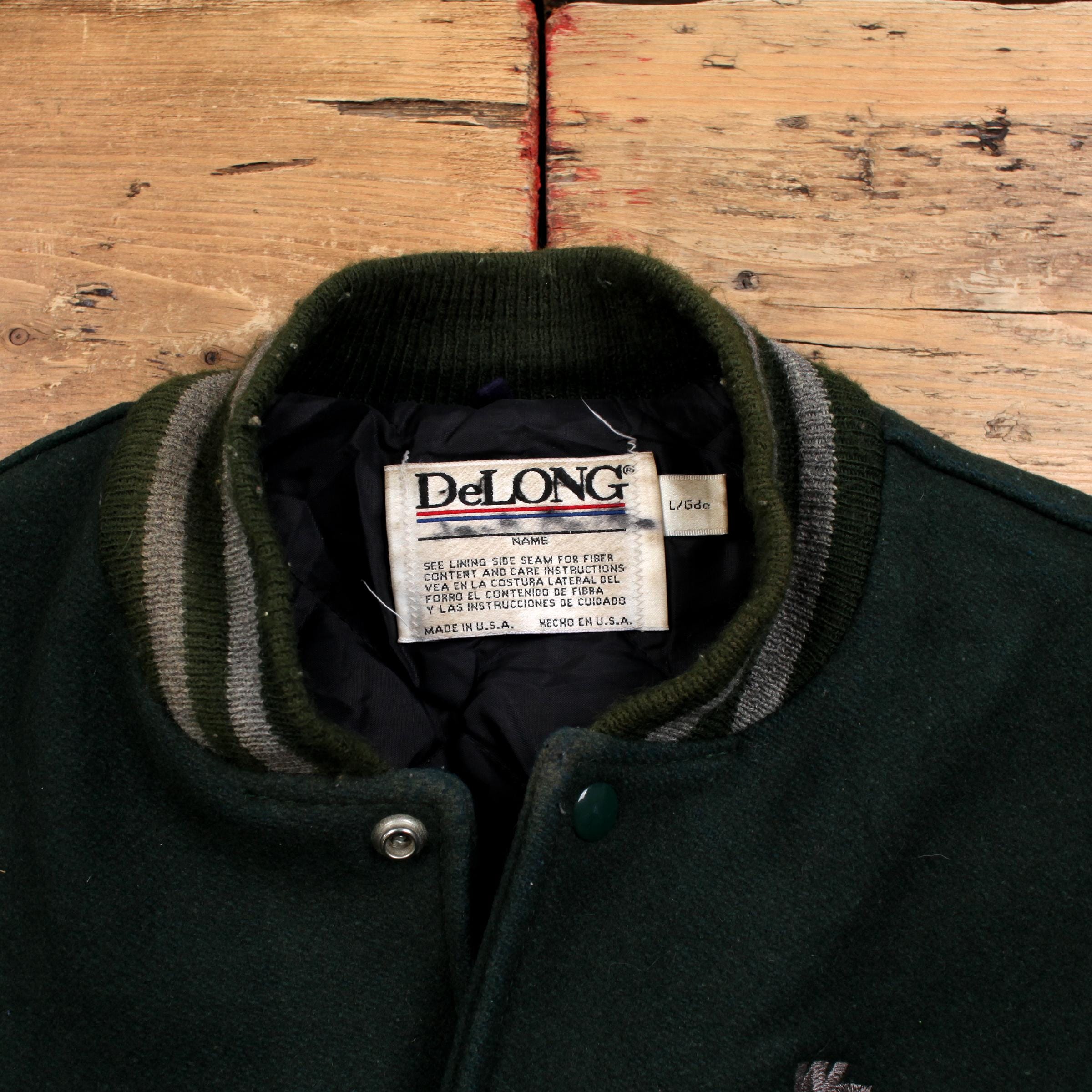 Vintage Delong Varsity Jacket L 80s Bomber Wool USA Made Green - Etsy