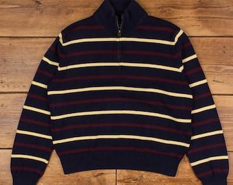 Vintage American Living 1/4 Zip Jumper Sweater XL Stripe Striped 1/4 Zip Blue