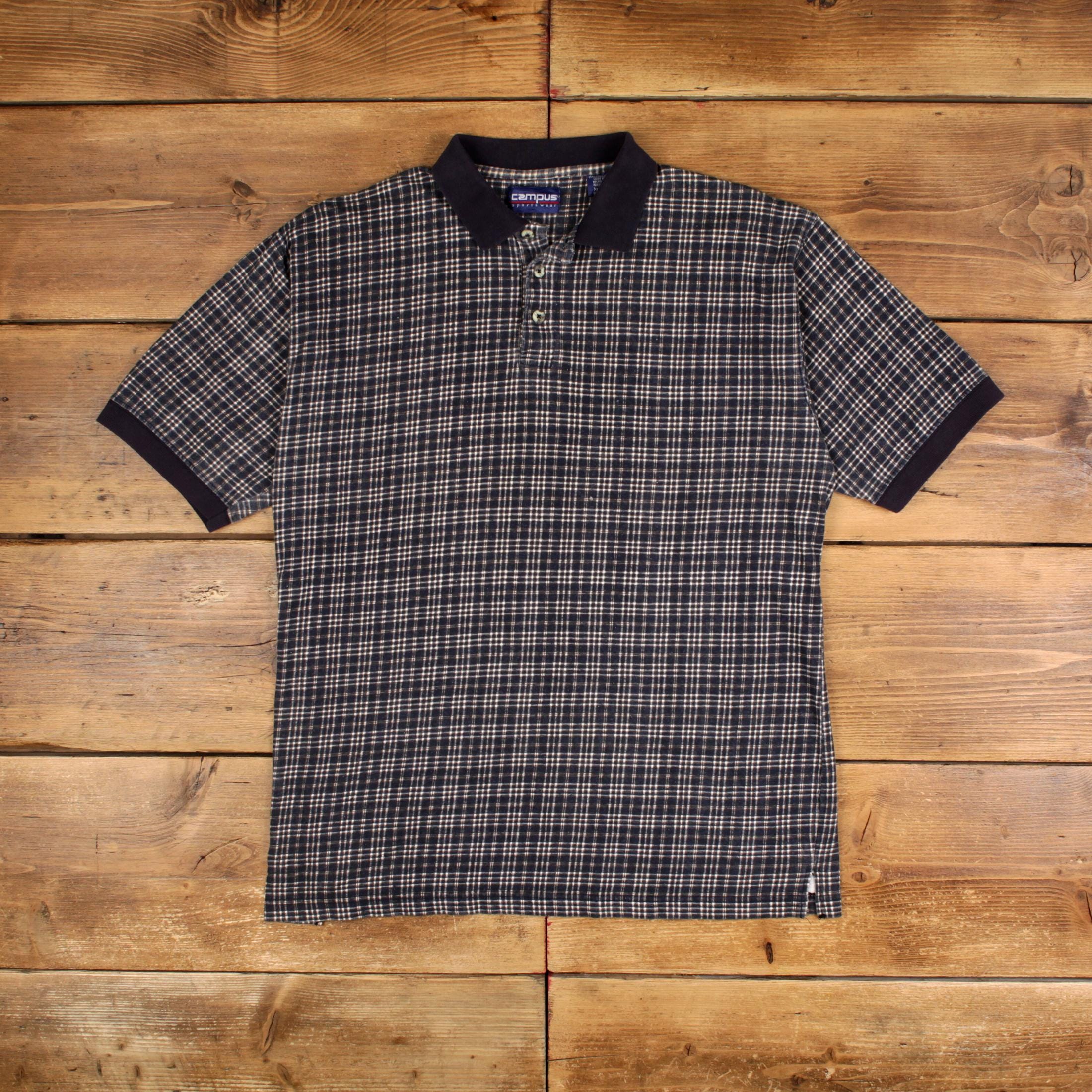 Campus Black And White Checkered Polo Campus Sutra Men's Midnight