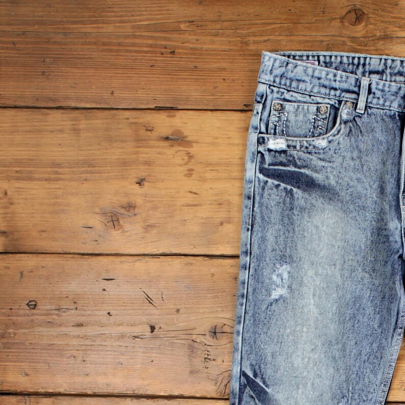 True Religion Y2k Jeans 34x32 Blue Straight Faded Distressed Acid Wash Denim image 6