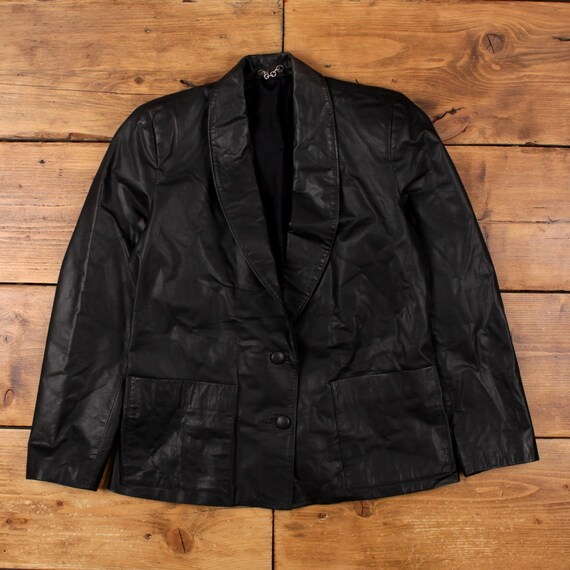Vintage Blazer Jacket S Faux Leather Black Womens