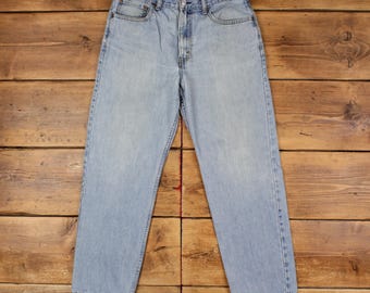Levis 550 Jeans 33x30 Blue Relaxed Taper Faded Light Stonewash Zip Red Tab Denim