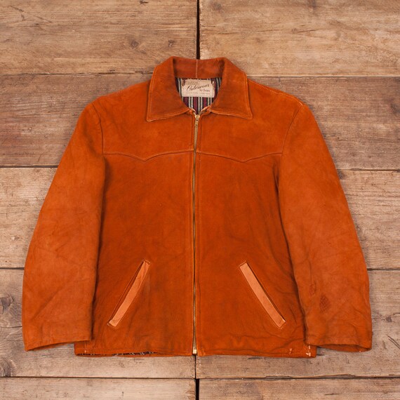Mens Vintage Sears 1940’s Tan Suede Leather Jacket