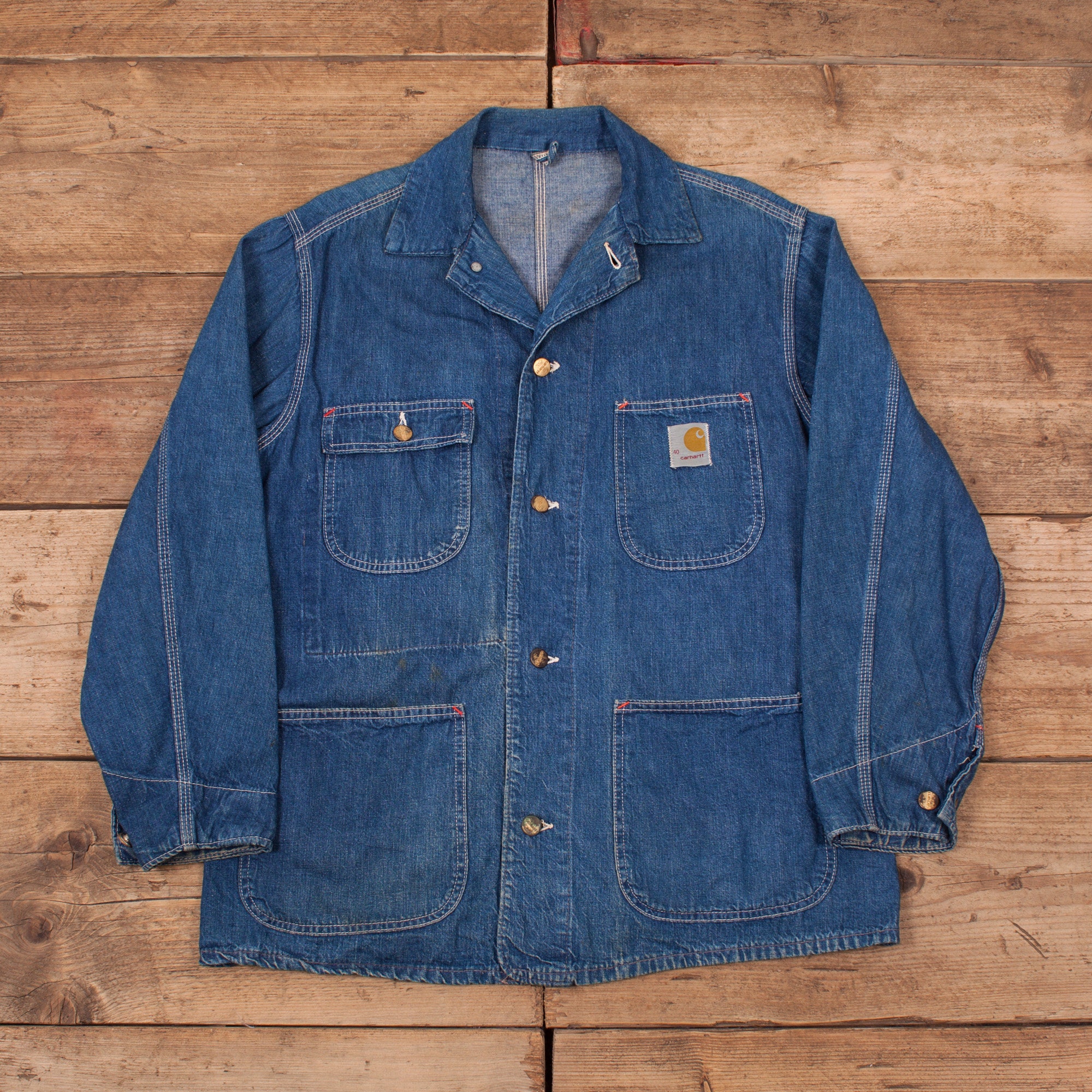 Mens Vintage Carhartt Blue Denim Workwear Chore Jacket Medium | Etsy