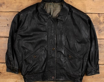 Vintage Leder Jacke L 90er Jahre Bomberjacke Schwarz
