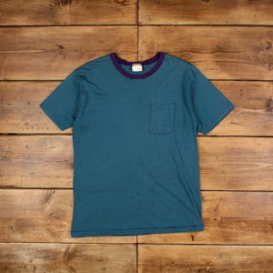 トップス 90's LLBean stripe henry neck l/s tshirt Vintage 90s Usa-made L.L. Bean Heavy Cotton Striped T-shirt