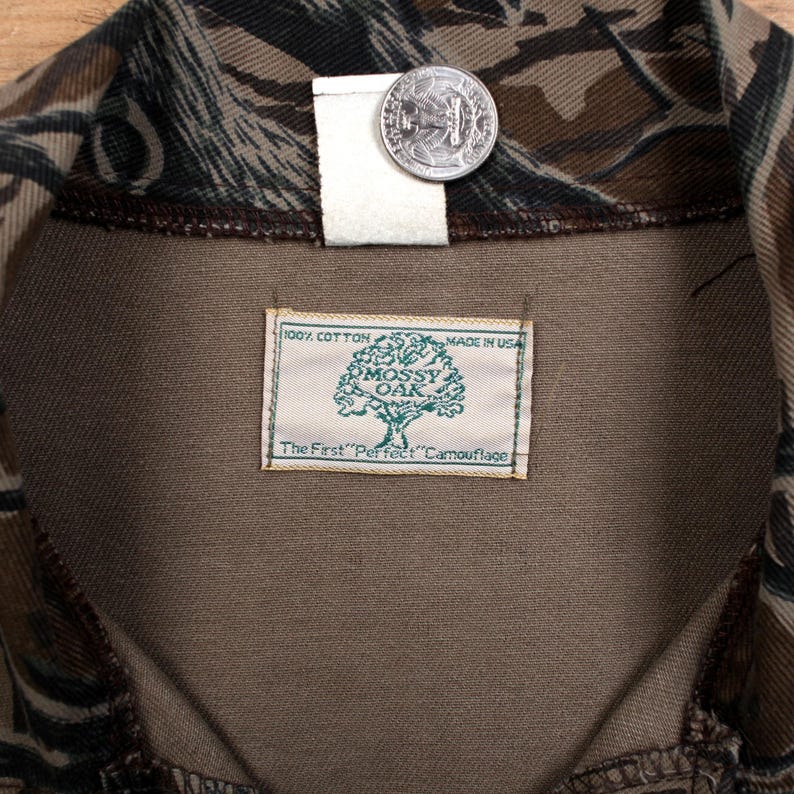 Vintage Mossy Oak Jacke L Herren 80er Jahre USA Camo 3 Pocket Jagd Overshirt Chore Bild 3