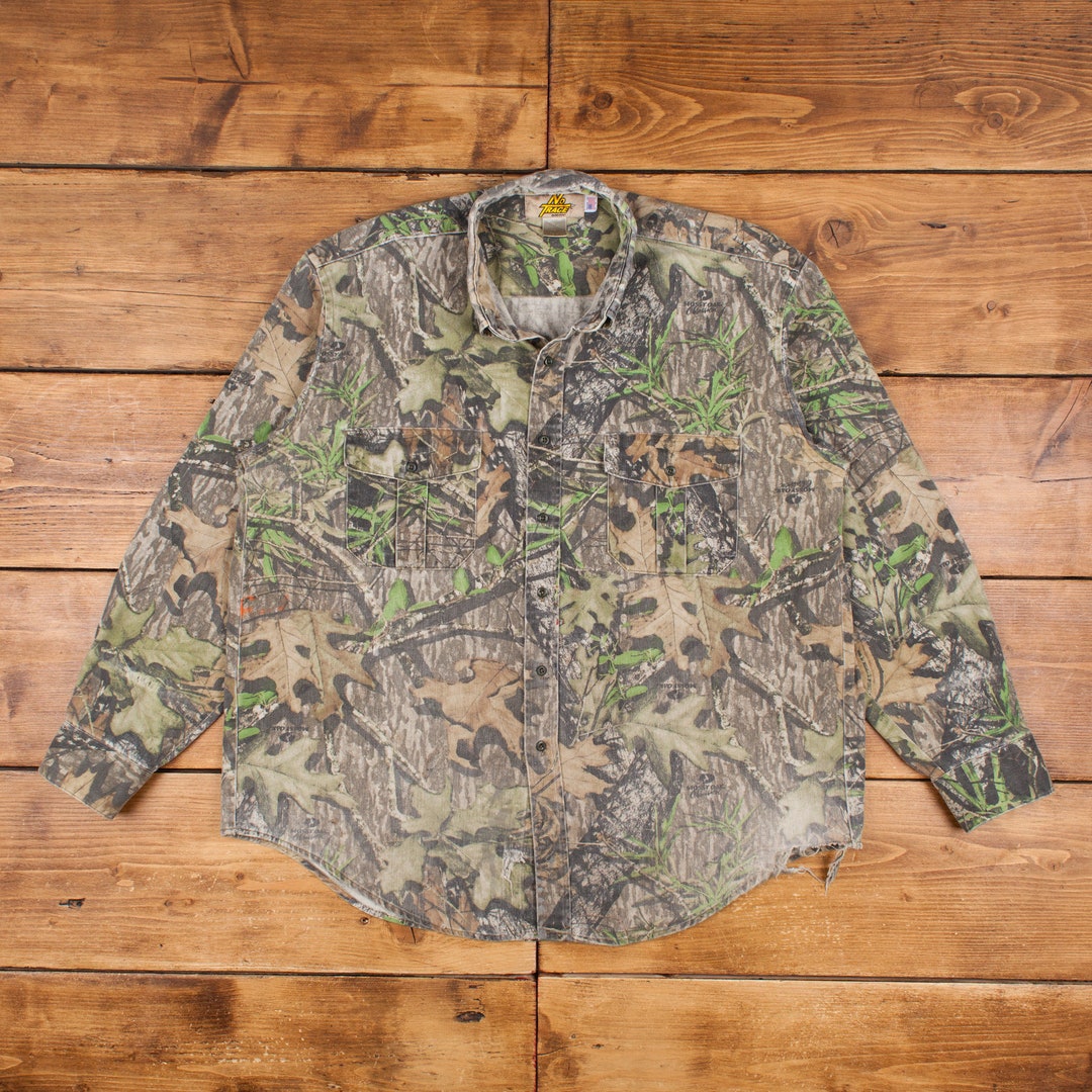 【80's〜 TREBARK CAMO】\"Utility Shirt\" Vintage 1980 Treebark Camouflage Full Zip Hunting Shirt