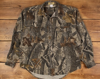 Vintage Outdoors Shirt Button L Realtree Mens Long Sleeve Green Camouflage