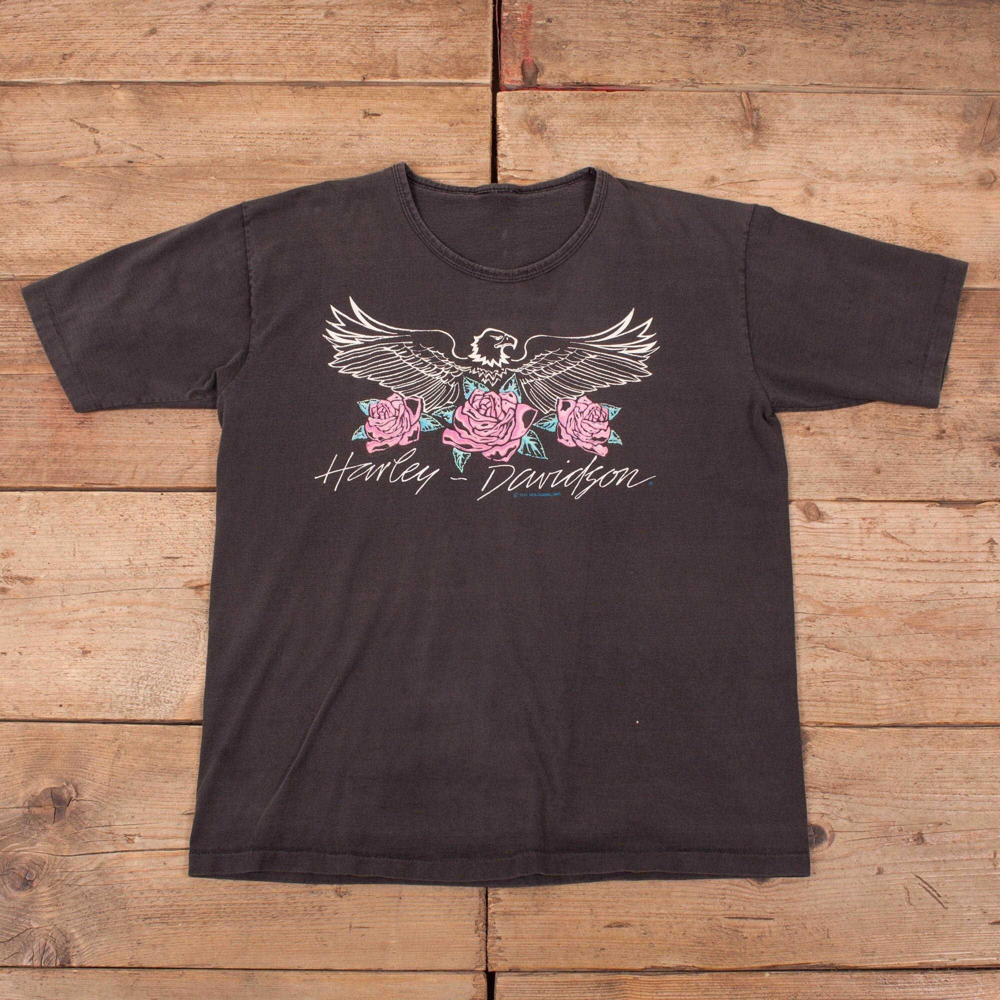 Image of Mens Vintage 90S Black Single Stitch Harley Davison Graphic T-Shirt L 44" R17624