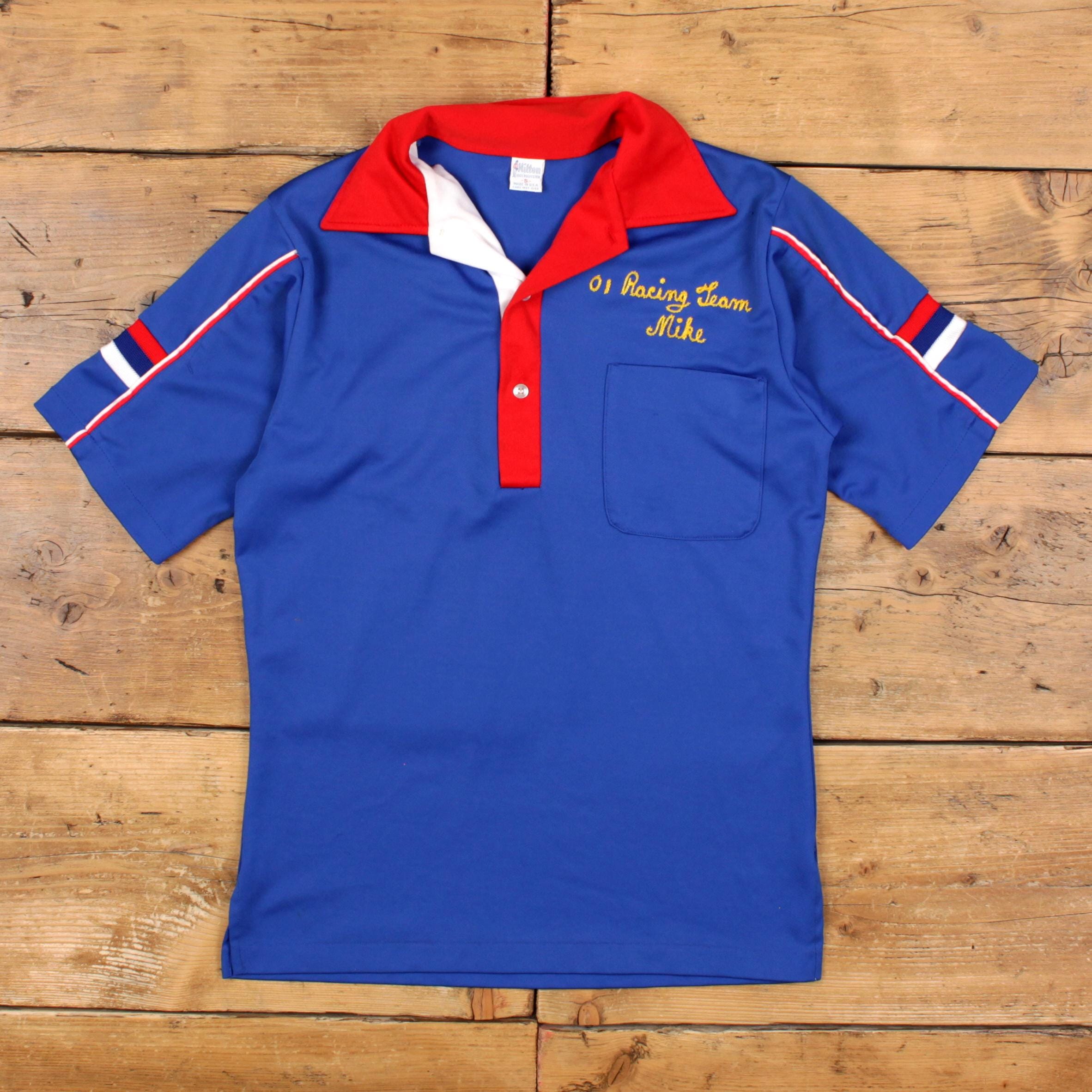 Vintage Hilton Polo Shirt S Mens 70s Racing Team Embroidered Blue