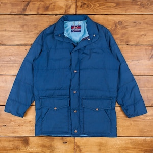 Vintage Down Designs Zero-Zone Puffer Coat L 80s Blue Zip Snap