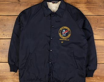 Vintage 80's King Louie PRO FIT Blue Nylon Sherpa Lined Snap up